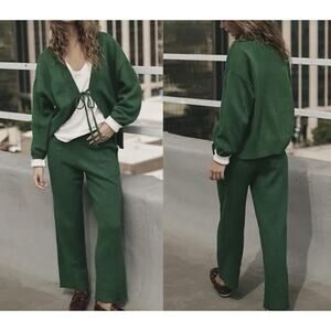 Free People FP Beach Solar Sweater Pants Lounge Set Women's Large Green Pine